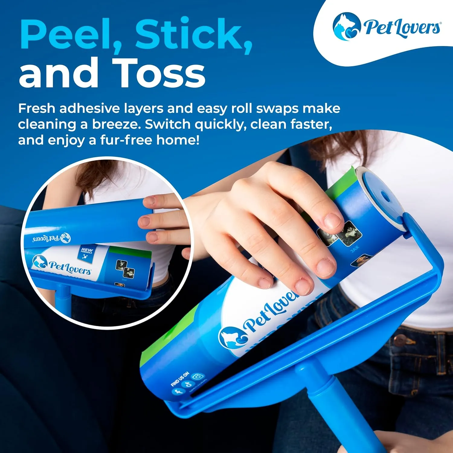 PetLovers Large Lint Roller  90 Extra Sticky Sheets for Pet Hair Removal, Extra Large Floor and Carpet Roller for Homes with Pets, Perfect for Floors, Furniture, and Loving Pet Owners