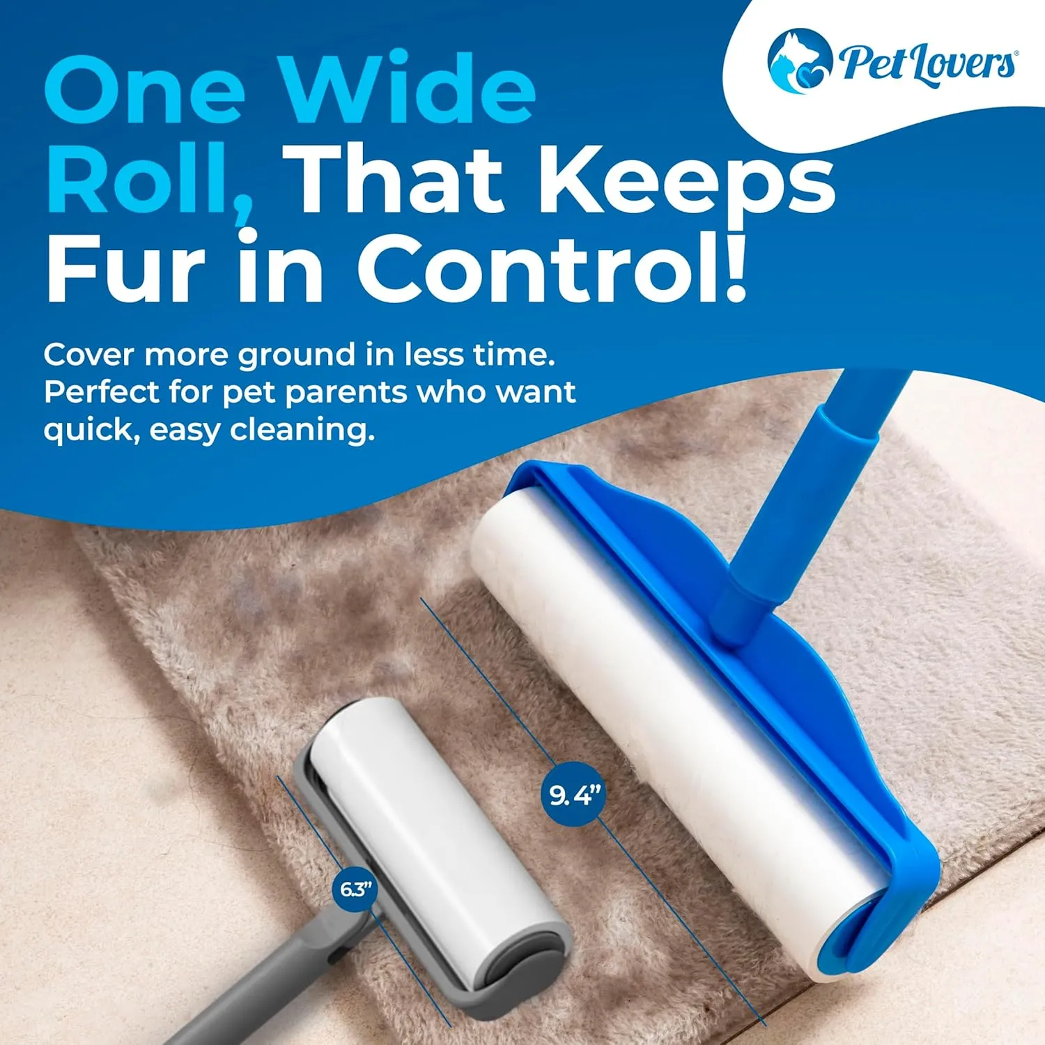 PetLovers Large Lint Roller  90 Extra Sticky Sheets for Pet Hair Removal, Extra Large Floor and Carpet Roller for Homes with Pets, Perfect for Floors, Furniture, and Loving Pet Owners