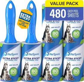 PetLovers Lint Rollers for Pet Hair Extra Sticky 6 Pack - Lint Remover for Clothes