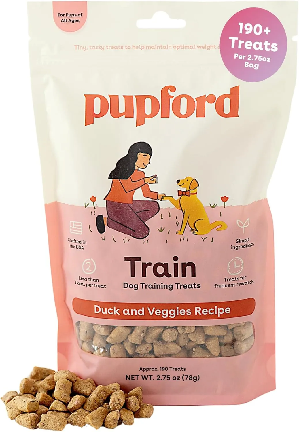 Pupford Freeze Dried Training Treats for Dogs & Puppies, 190  Four Ingredient Bites (Duck & Veggies, 2.75 oz)