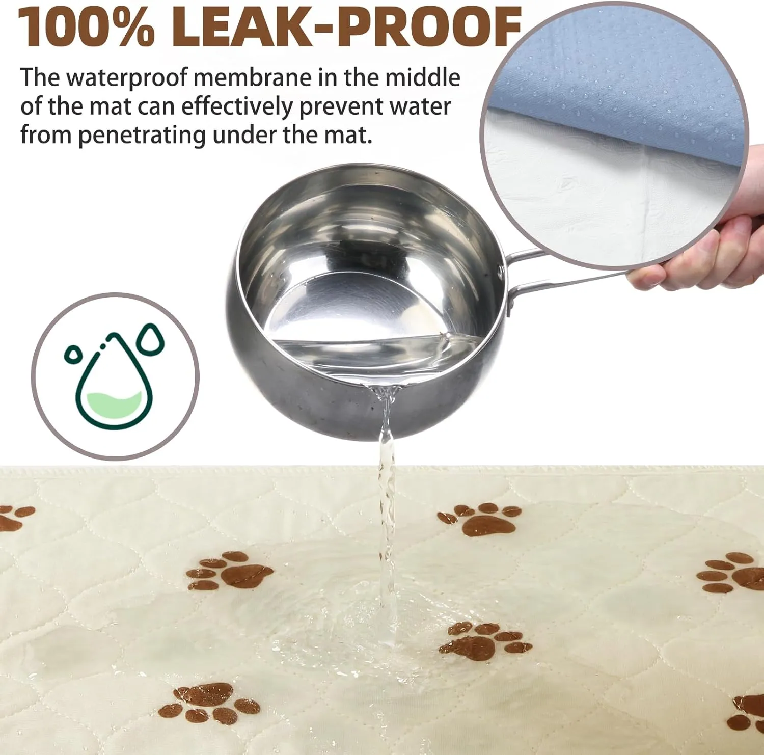 PUPTECK Washable Pee Pads for Dogs - Waterproof Reusable Puppy Potty Training Pads Whelping Mat - Fast Absorption Non-Slip Pet Food Feeding Mat (Beige, 24x36 Inch (Pack of 4))