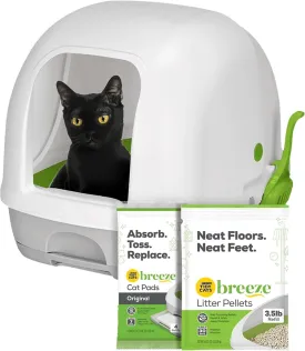 Purina Tidy Cats Hooded Litter Box System, BREEZE Hooded System Starter Kit Litter Box, Pellets & Pads
