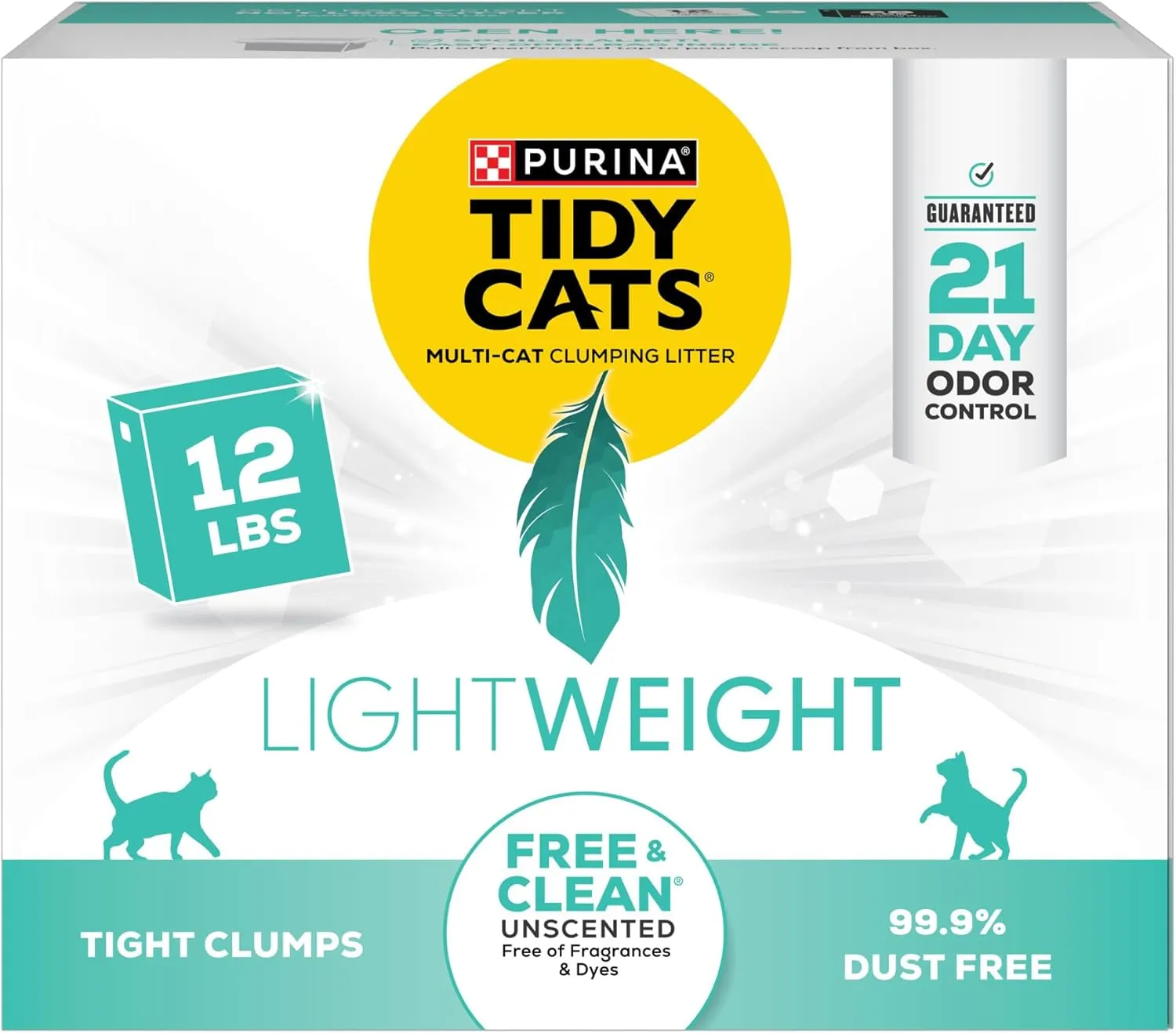Purina Tidy Cats Low Dust, Clumping Cat Litter Odor Control, Lightweight Free and Clean Unscented, Multi Cat Litter - 12 lb. Box