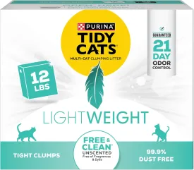 Purina Tidy Cats Low Dust, Clumping Cat Litter Odor Control, Lightweight Free and Clean Unscented, Multi Cat Litter - 12 lb. Box