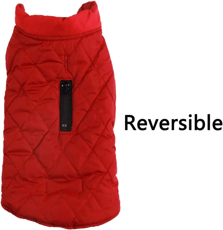 Reversible Dog Coats for Medium Dogs Waterproof Warm Dog Jacket for Cold Winter,Red L