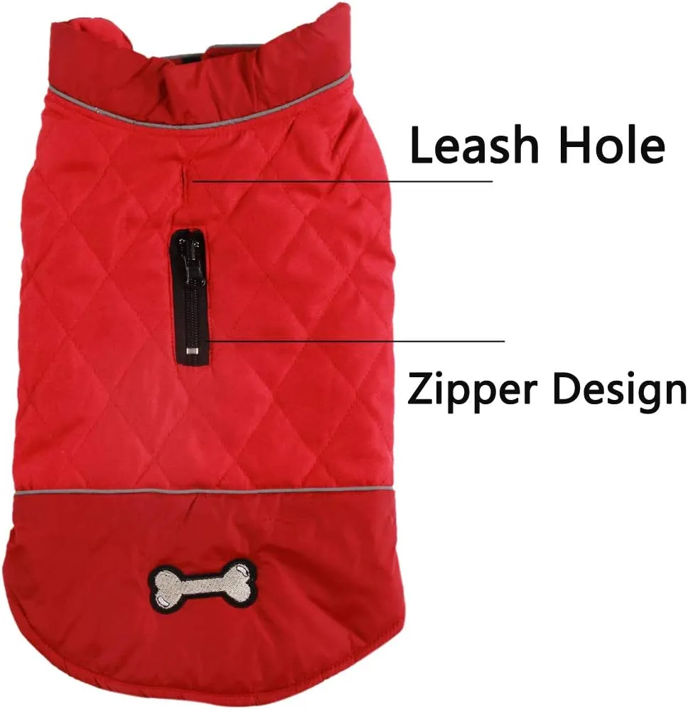 Reversible Dog Coats for Medium Dogs Waterproof Warm Dog Jacket for Cold Winter,Red L