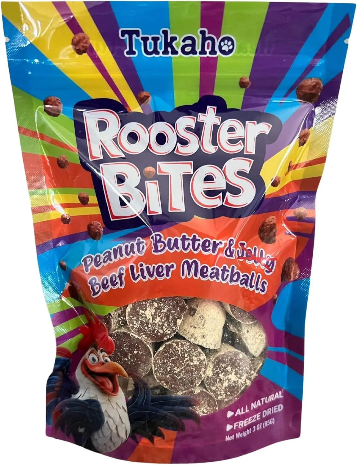 Rooster Bites Peanut Butter and Beef Liver Cat and Dog Treats - All Natural Freeze Dried High Protein Training Treats - Perfect for Dogs and Cats from Small to Extra Large Breeds