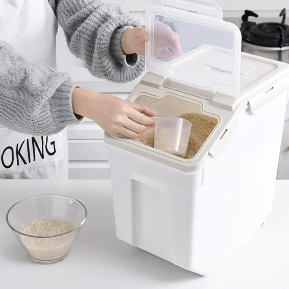 RUIAN 2Pcs Large Flour Storage Container Bin 25Lb Airtight Rice Storage Containers with Wheels Seal Locking Lid, BPA Free with Measuring Cup&Scoop for Flour, Rice, Grain (Gray)