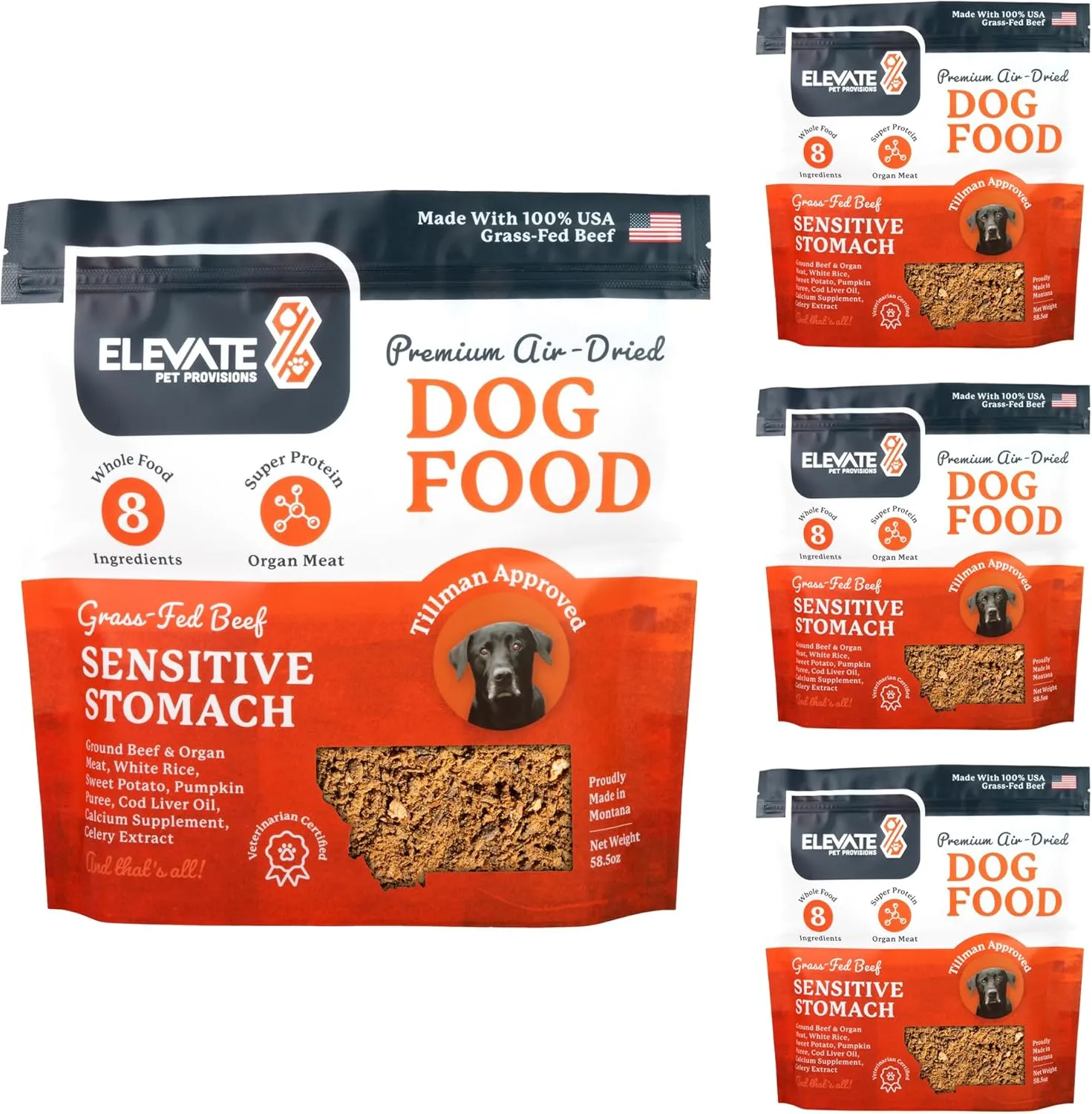 Sensitive Stomach Dog Food - 100% Human Grade Air Dried - USA Grass Fed Beef - Limited Ingredient - Complete Meal or Topper Beef - 14.6 lb
