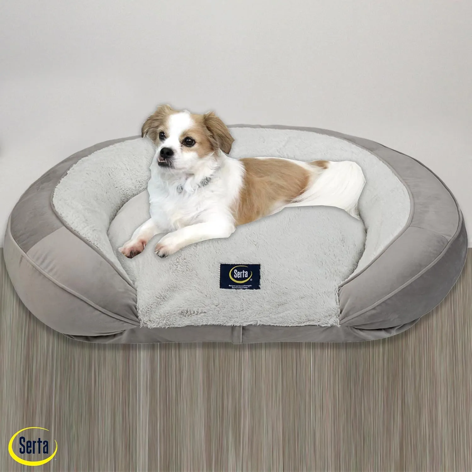 Serta Oval Couch Dog Beds - Quilted Orthopedic Memory Foam Base with Supportive Rounded Bolsters - Gray (Large)