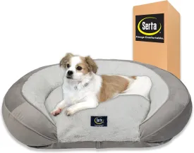 Serta Oval Couch Dog Beds - Quilted Orthopedic Memory Foam Base with Supportive Rounded Bolsters - Gray (Large)
