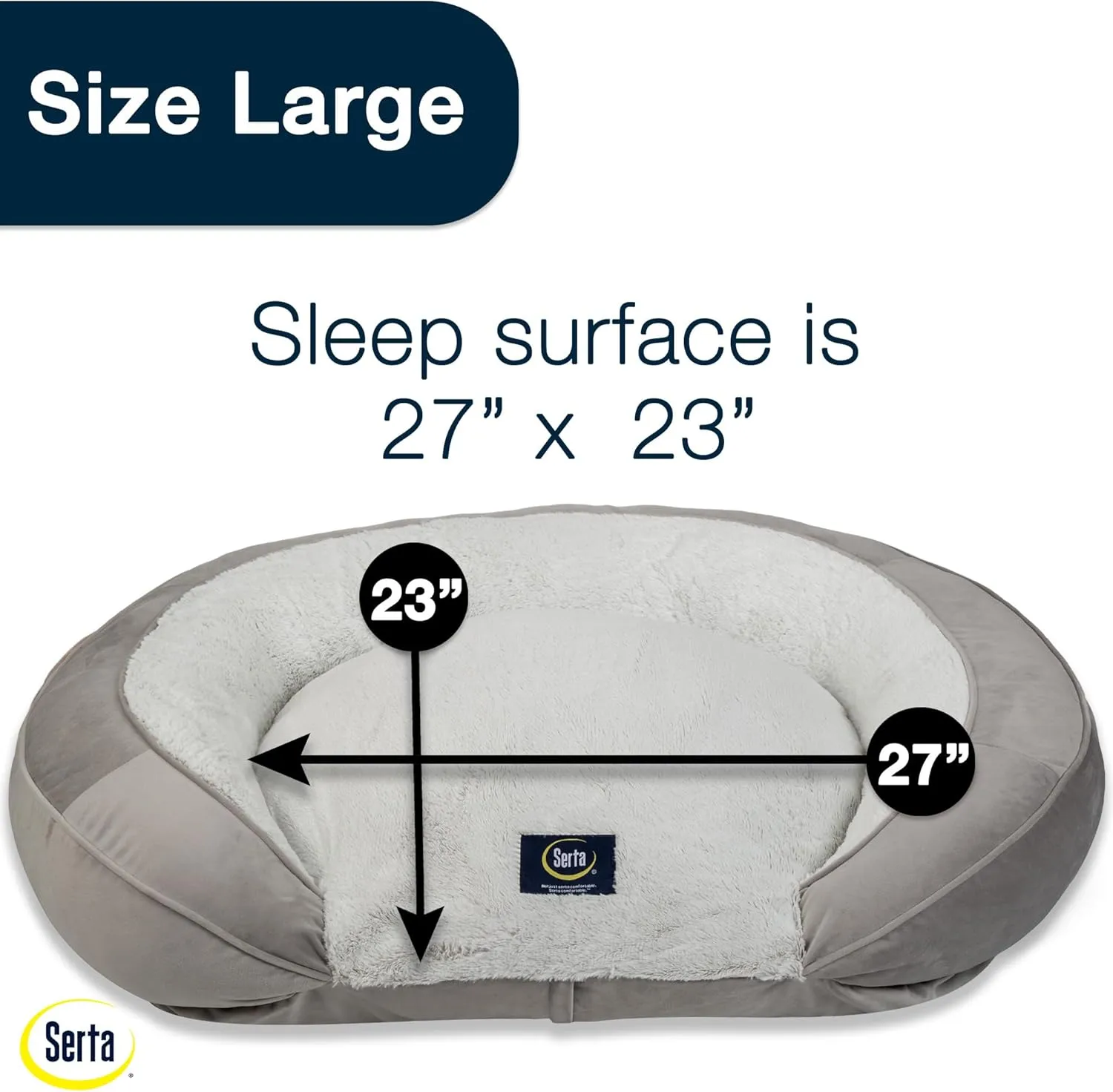 Serta Oval Couch Dog Beds - Quilted Orthopedic Memory Foam Base with Supportive Rounded Bolsters - Gray (Large)