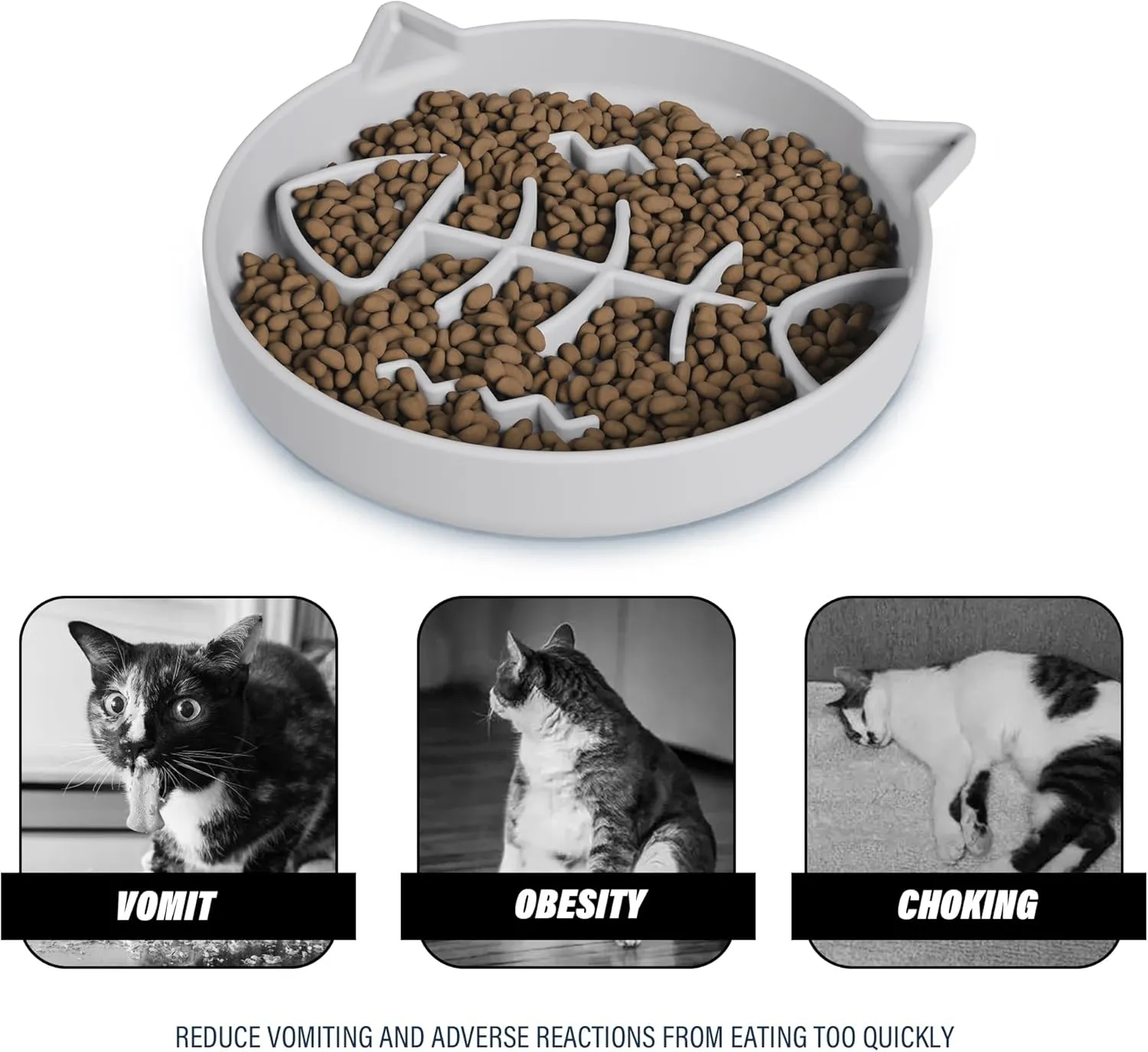 Silicone Cat Slow Feeder,Slow Feeder Cat Bowl Wet Food with Suction CupsPuzzle Feeder Cat,Cat Interactive Toys,Effectively Reduce Overeating in Kitty (Gray, 1 Cup)