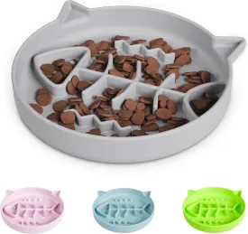 Silicone Cat Slow Feeder,Slow Feeder Cat Bowl Wet Food with Suction CupsPuzzle Feeder Cat,Cat Interactive Toys,Effectively Reduce Overeating in Kitty (Gray, 1 Cup)