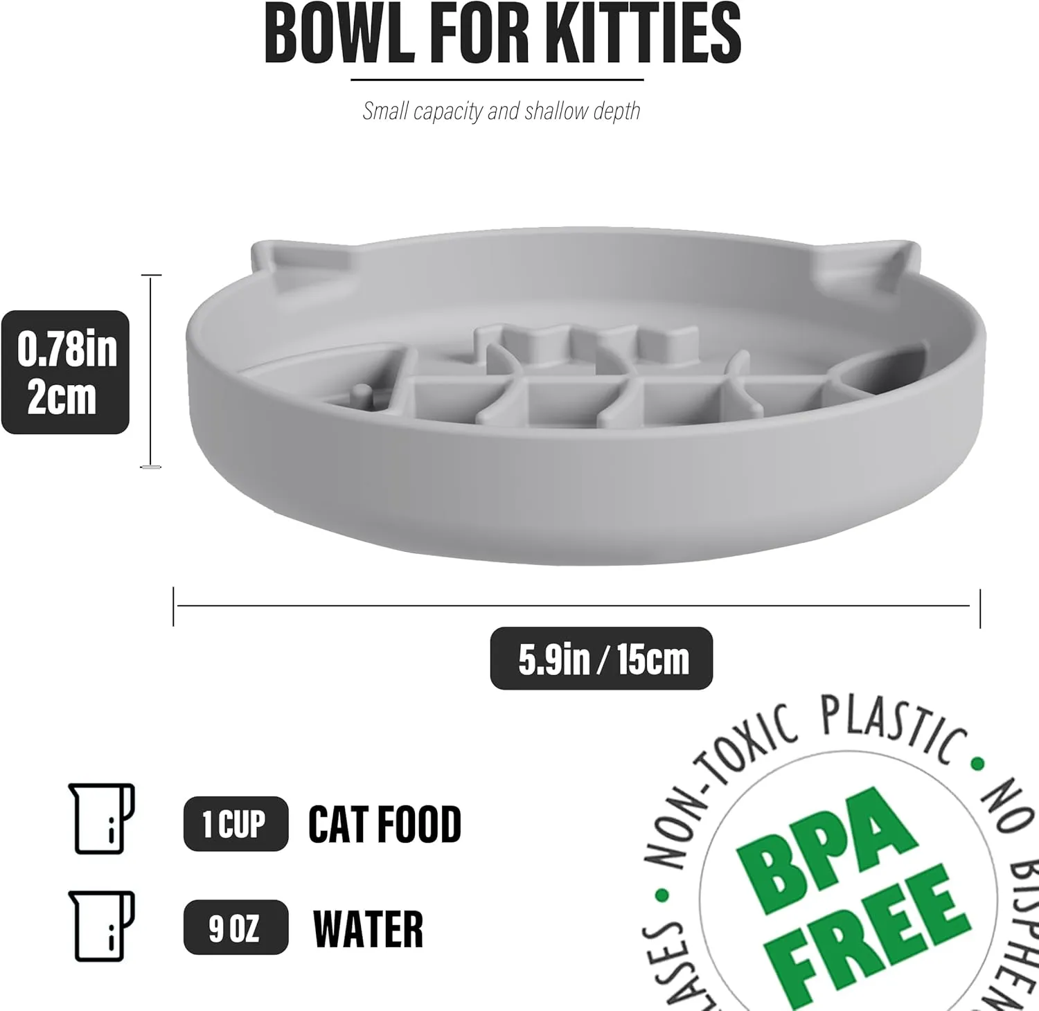Silicone Cat Slow Feeder,Slow Feeder Cat Bowl Wet Food with Suction CupsPuzzle Feeder Cat,Cat Interactive Toys,Effectively Reduce Overeating in Kitty (Gray, 1 Cup)