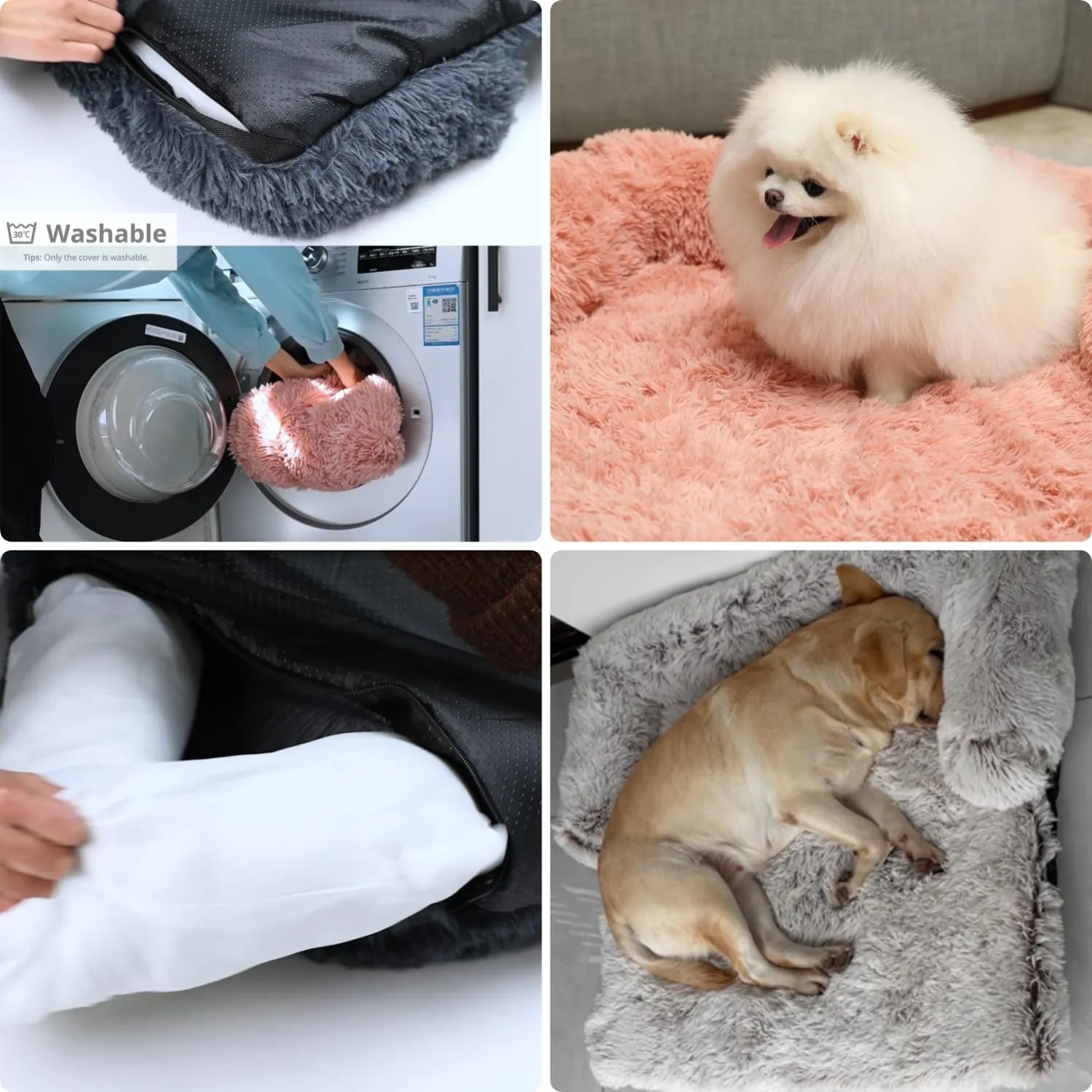 Small Dog Bed Warm Protect Sofa Calming Dog Beds Fluffy Plush Couch Beds for Pets Anti Anxiety Small Animals Mat with Removable Washable Cover for Cats (White)