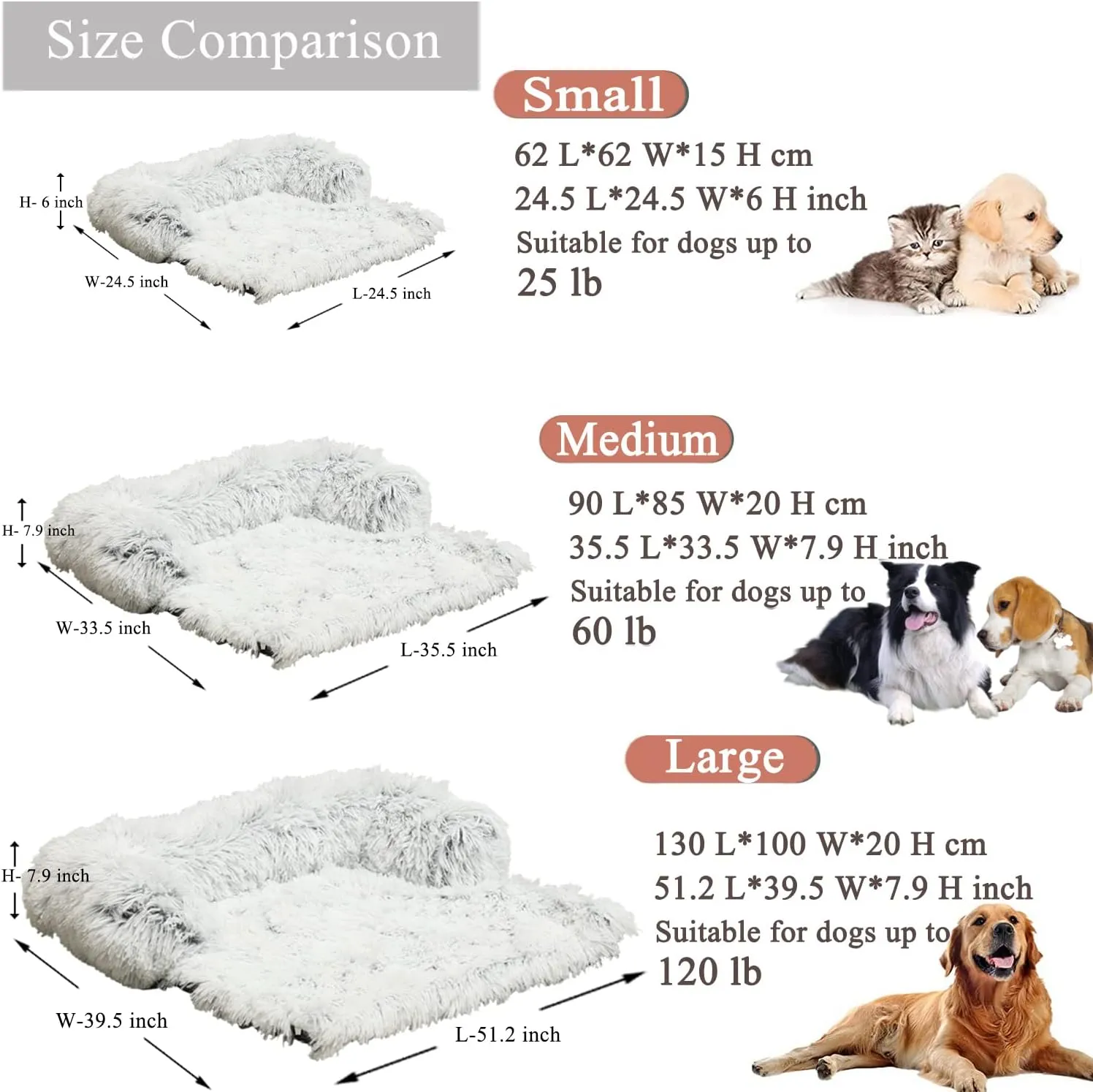 Small Dog Bed Warm Protect Sofa Calming Dog Beds Fluffy Plush Couch Beds for Pets Anti Anxiety Small Animals Mat with Removable Washable Cover for Cats (White)
