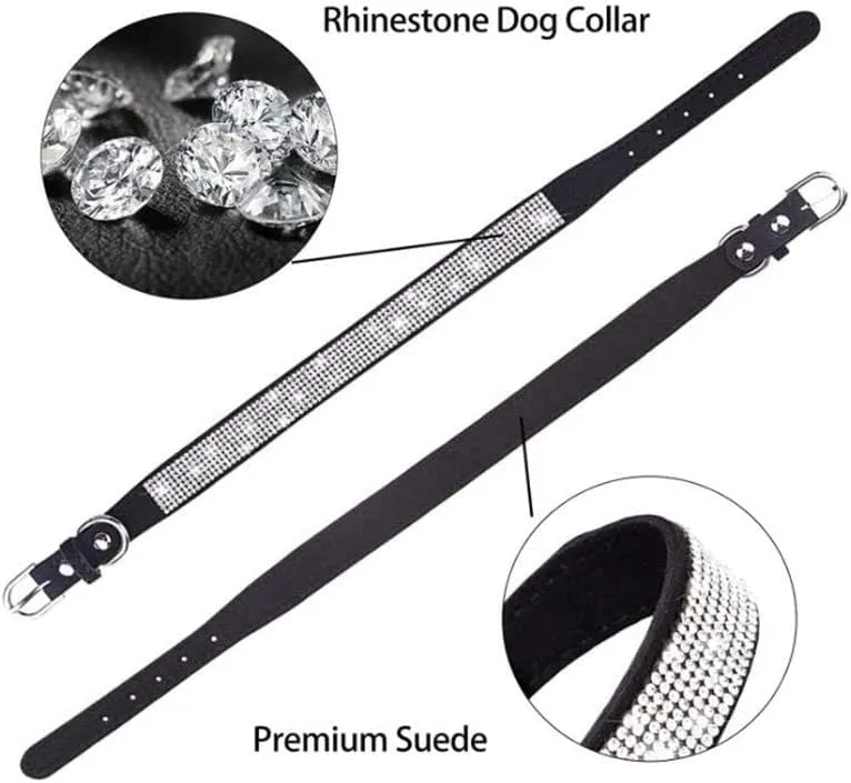 Small Dog Collar with Rhinestone Crystal Diamond Colorful Bling Girl Cat Collars Black XS