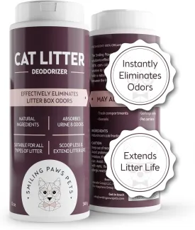 Smiling Paws Pets Organic Cat Litter Deodorizer - Kitty Litter Deodorizer, Box Scent Remover, and Moisture Absorber - Keeps Litter 100% Fresh - 3-in-1 Pet Odor Eliminator and Neutralizer
