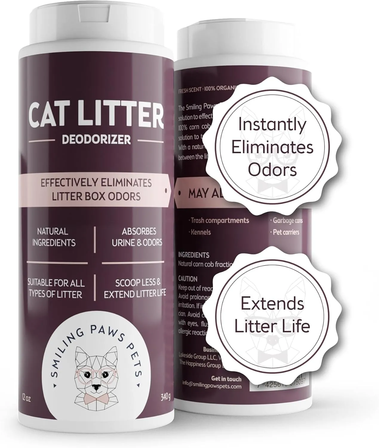 Smiling Paws Pets Organic Cat Litter Deodorizer - Kitty Litter Deodorizer, Box Scent Remover, and Moisture Absorber - Keeps Litter 100% Fresh - 3-in-1 Pet Odor Eliminator and Neutralizer