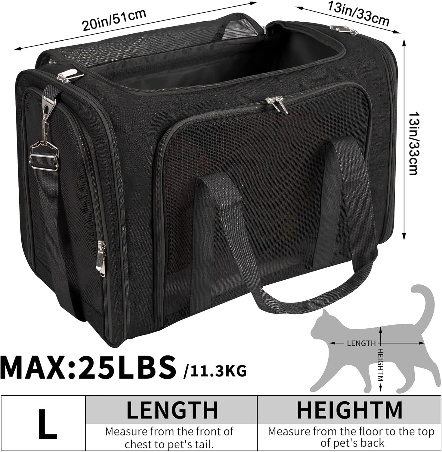 Soft-Sided Cat/Dog/Pet Carrier, Collapsible Pets Travel Carriers for Big Cats/Small Dogs with Shoulder Strap & Removable Mat, Mesh Puppy Carry Bag, Up to 25 Lbs(Black)