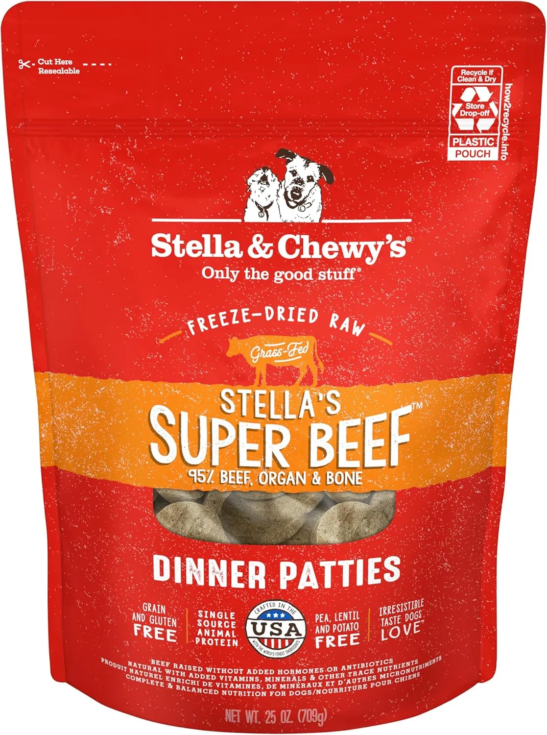 Stella & Chewy's Freeze-Dried Raw Dinner Patties - Beef Recipe - High Protein Grain-Free Puppy & Dog Food - Perfect For Picky Eaters - 25 oz