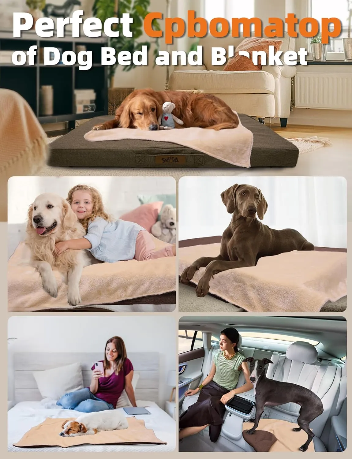 Sytopia 50" Chew-Proof Dog Bed, XXL, Outdoor Waterproof Pet Bed for Extra Large Dogs, Washable, Orthopedic, Dog Crate Pad, Supports up to 130 lbs, Caramel