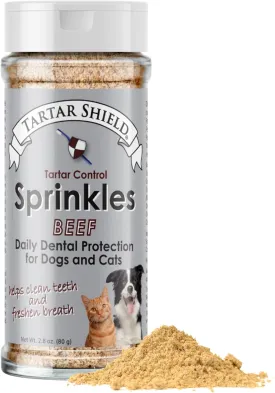 Tartar Shield Dental Sprinkles | Dog & Cat Food Topper Additive | Fights Tartar Plaque & Bad Breath Cleans Teeth & Gums | Pet Oral Health Support | USA Made | Low Calorie Human-Grade Beef