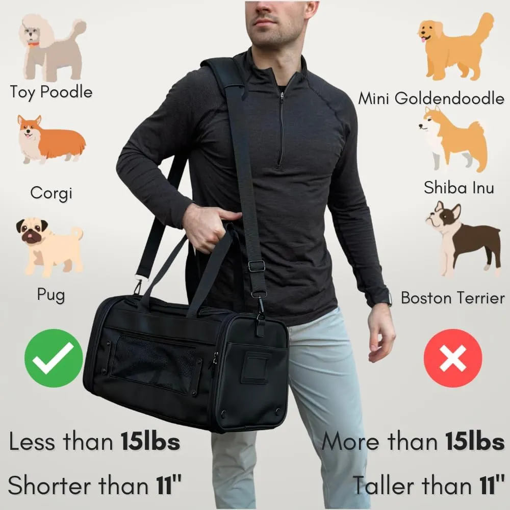 TSA Airline Approved PU Leather Luxury Pet Carrier - Size XS/S - for Small Dogs and Cats