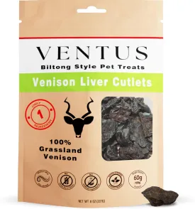 VENTUS Jerky Liver Cutlets - All Natural, Wild Venison Treat Livers, Healthy,Real Meat, Raw Air-Dried, High Protein Stick, No Additives, Grain Free, Training Treats for Dogs, 8 oz