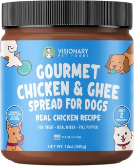 Visionary Pet Foods Chicken Meat Spread - Healthy Dog Treat - Alternative to Dog Peanut Butter, Xylitol Free, No Sugar and Filler Free - Use on Lick Mat, Food Mixer, Pill Pockets - 12oz Jar