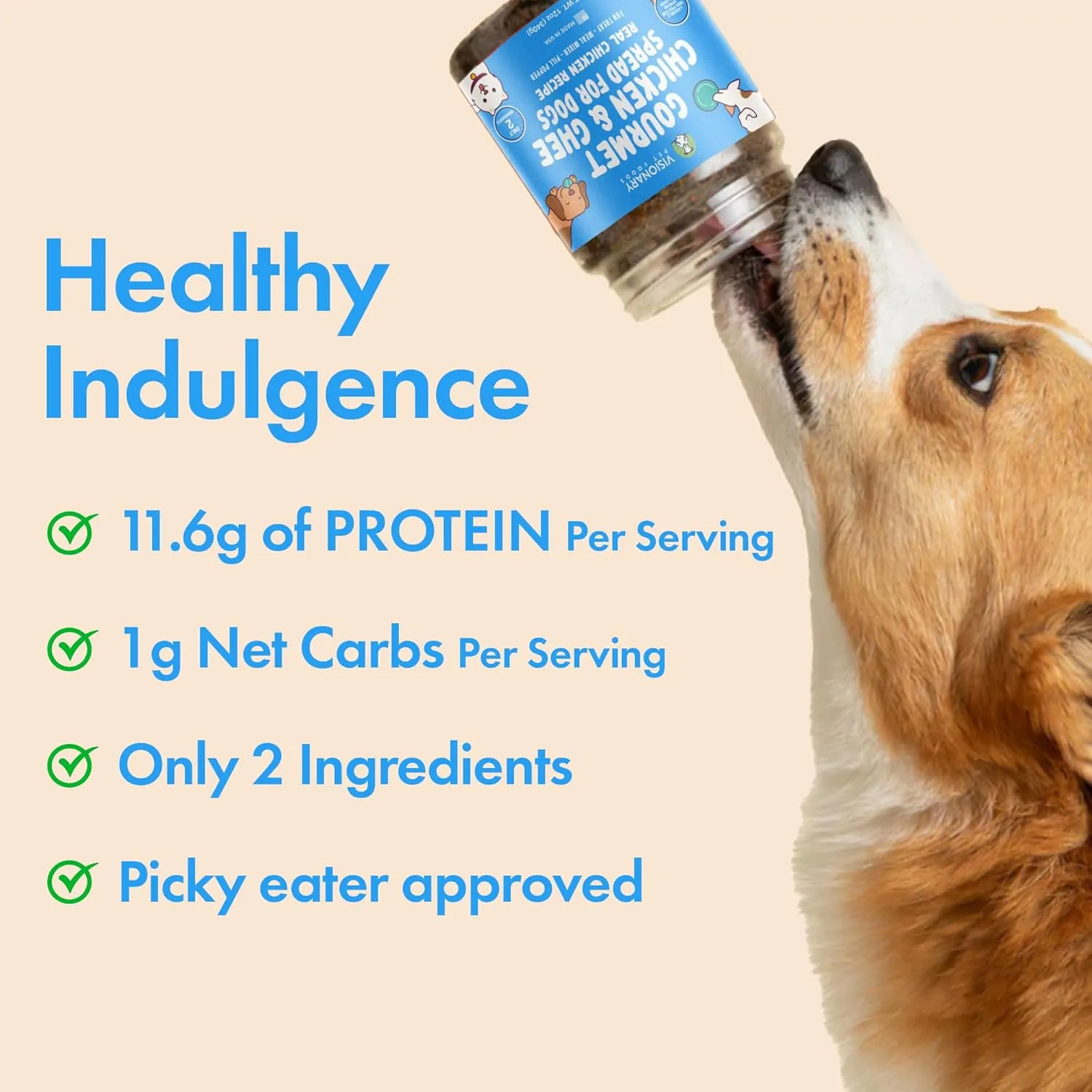Visionary Pet Foods Chicken Meat Spread - Healthy Dog Treat - Alternative to Dog Peanut Butter, Xylitol Free, No Sugar and Filler Free - Use on Lick Mat, Food Mixer, Pill Pockets - 12oz Jar