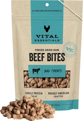 Vital Essentials Beef Bites Dog Treats, 6.2 oz | Freeze-Dried Raw | Single Protein |Premium Quality High Protein Training Treats | Grain Free, Gluten Free, Filler Free