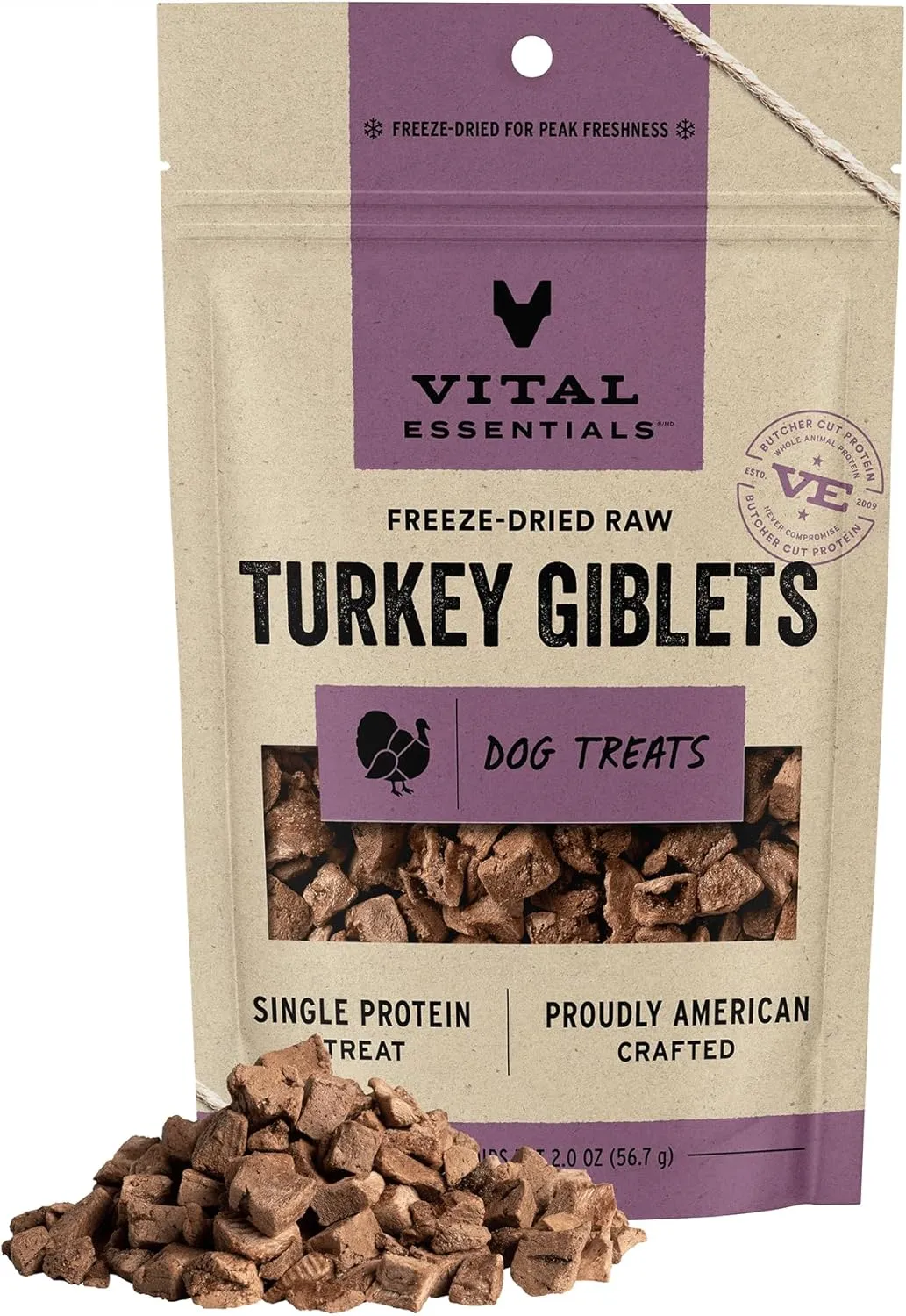 Vital Essentials Turkey Giblets Dog Treats, 2 oz | Freeze-Dried Raw | Single Ingredient |Premium Quality High Protein Training Treats | Grain Free, Gluten Free, Filler Free