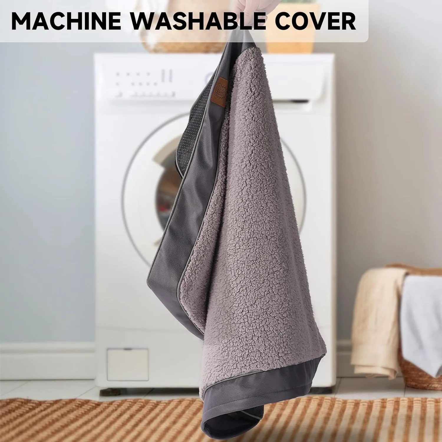 Washable Large Dog Bed Covers Soft Plush Replacement, Waterproof Dog Bed Liner, Pet Bed Cover with Zipper 35x22x3 Inches, Grey, Cover Only