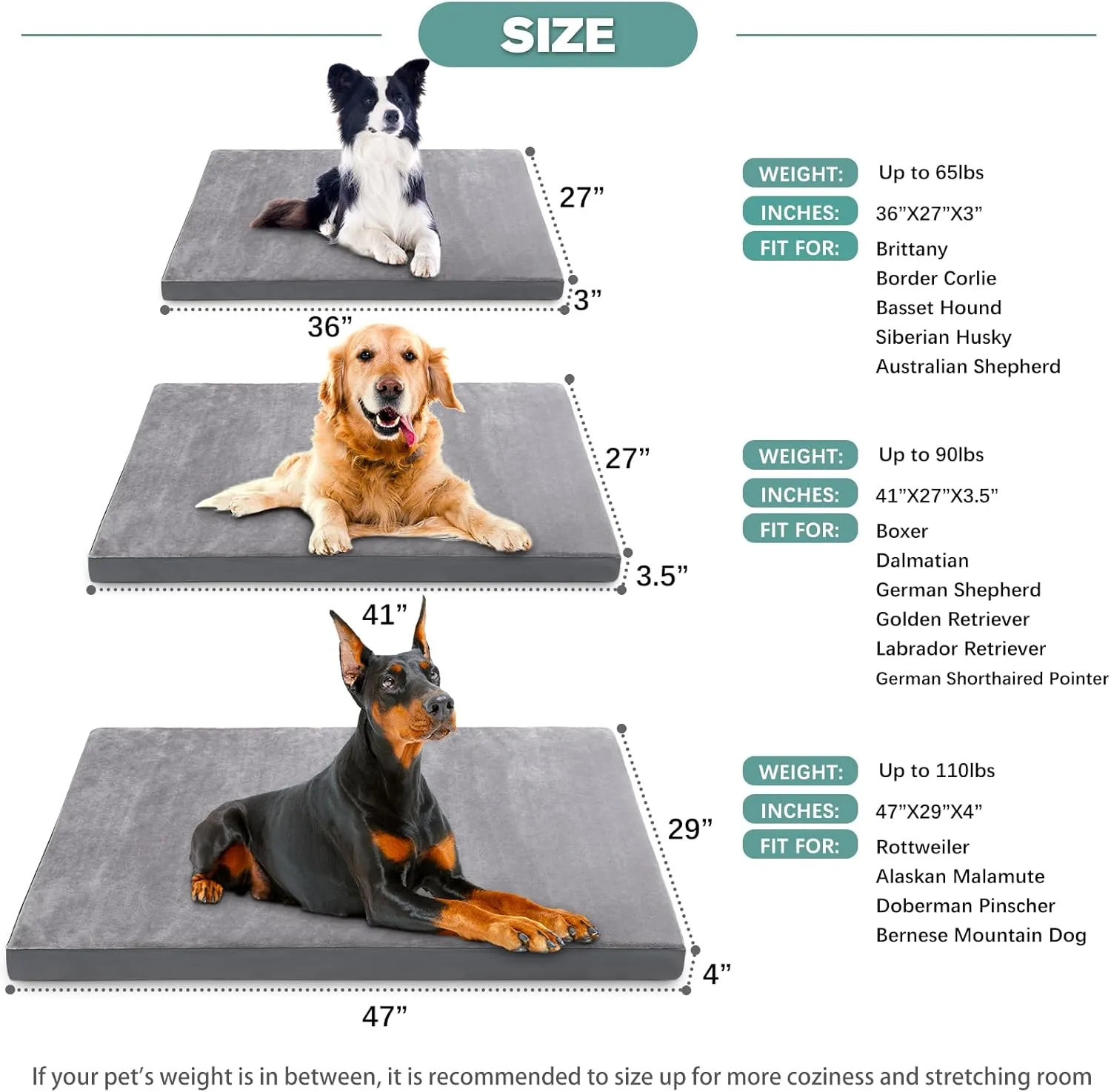 Waterproof XL Dog Beds Large Sized Dog, Orthopedic Washable Crate Pad 42 inch, Extra Large Foam Pet Bed with Removable Cover Reversible, XLarge Anti-Slip Kennel Pad, 41"x27", Gray