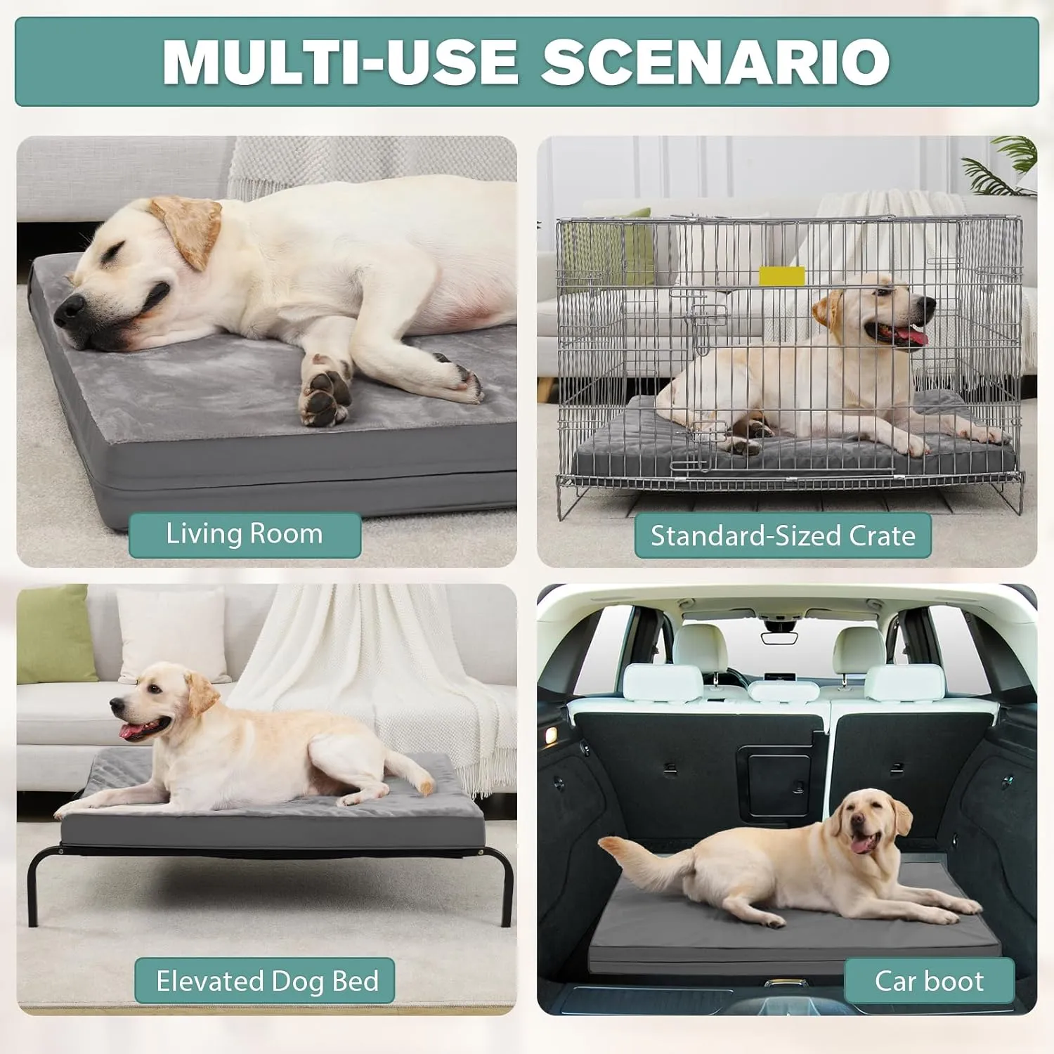 Waterproof XL Dog Beds Large Sized Dog, Orthopedic Washable Crate Pad 42 inch, Extra Large Foam Pet Bed with Removable Cover Reversible, XLarge Anti-Slip Kennel Pad, 41"x27", Gray