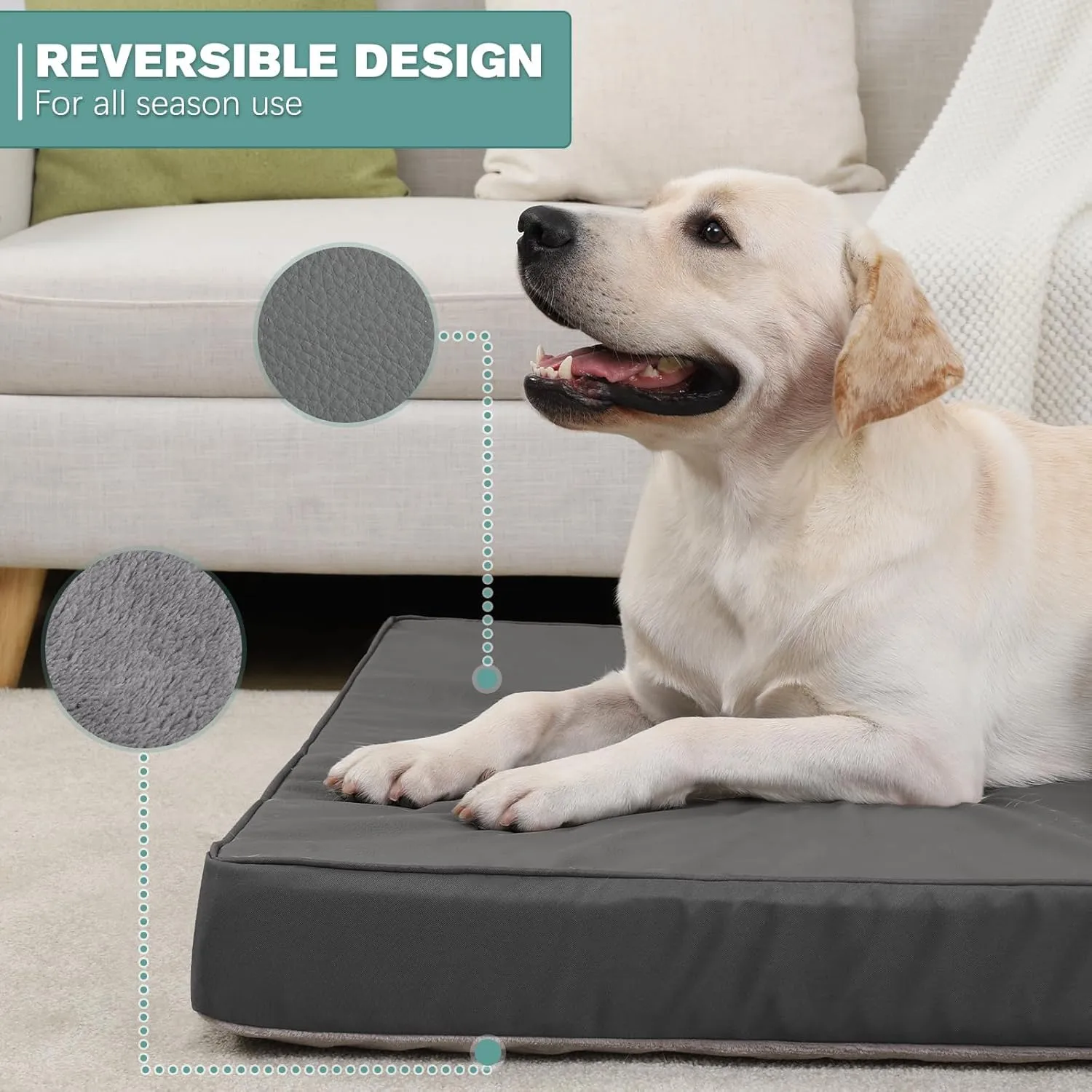 Waterproof XXL Dog Beds Large Sized Dogs, Orthopedic Washable Crate Pad 48 inch, Jumbo XXLarge Foam Pet Bed with Removable Cover Reversible, Anti-Slip Kennel Pad, 47"x29", Dark Gray