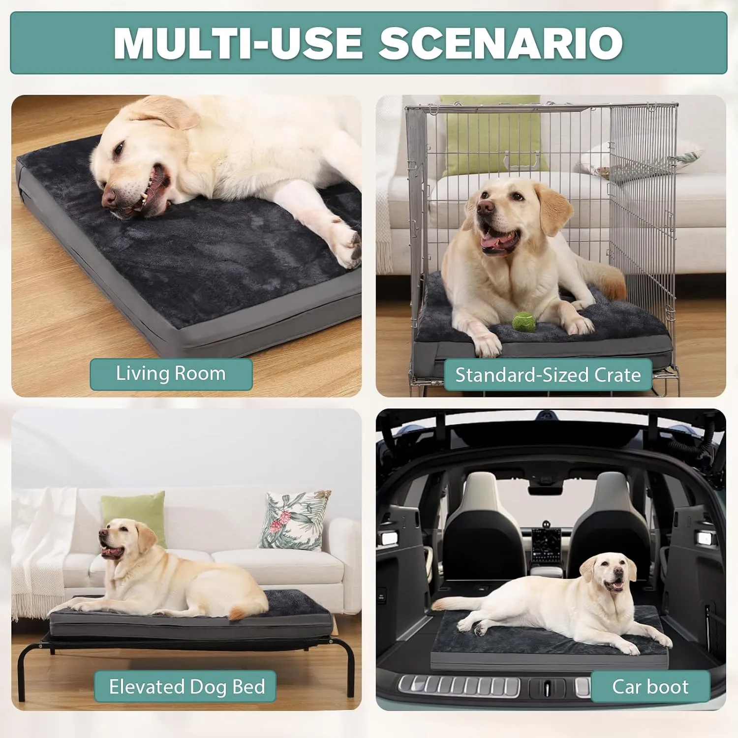 Waterproof XXL Dog Beds Large Sized Dogs, Orthopedic Washable Crate Pad 48 inch, Jumbo XXLarge Foam Pet Bed with Removable Cover Reversible, Anti-Slip Kennel Pad, 47"x29", Dark Gray