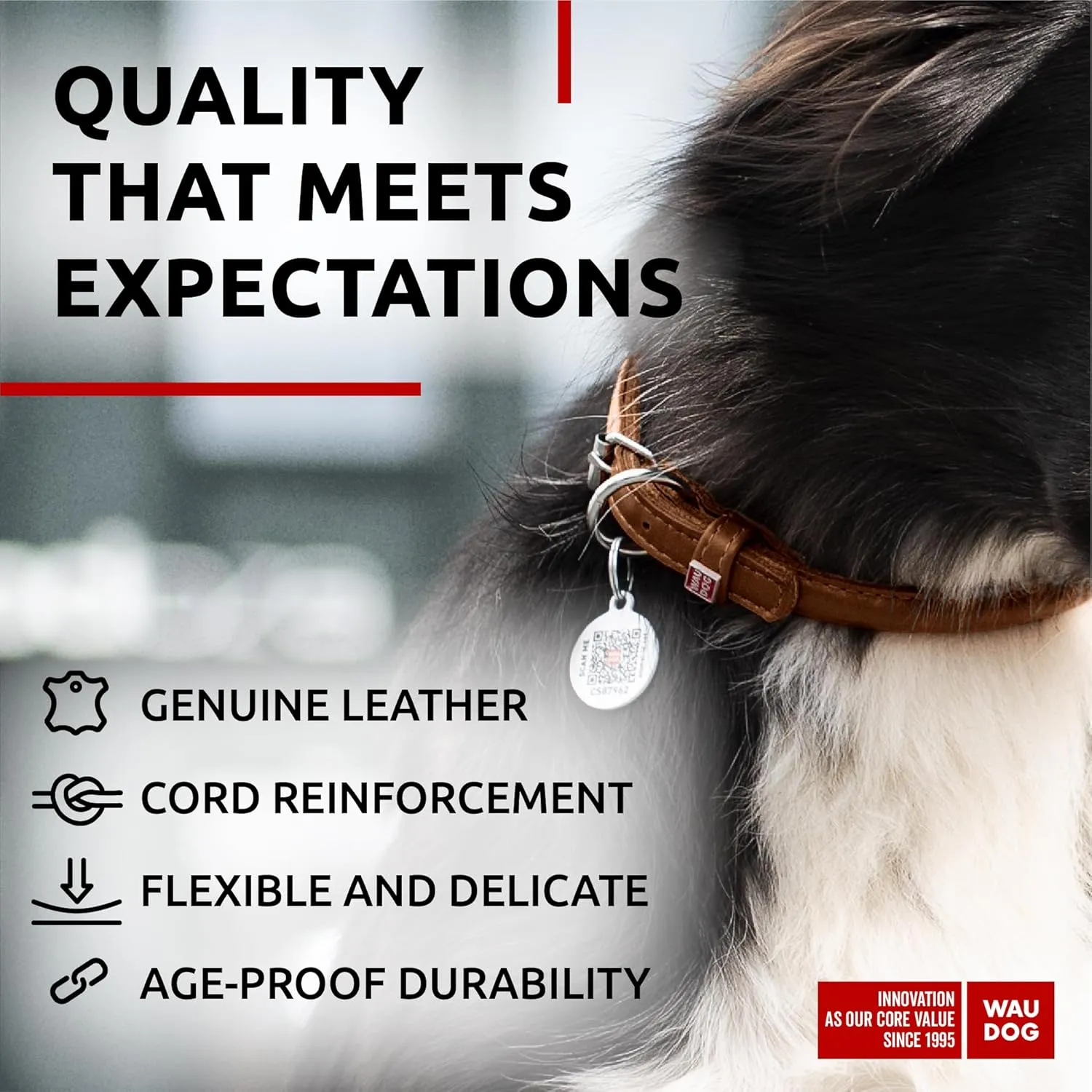 WAUDOG Ultra Soft Rolled Leather Collar - Soft Padded for Small, Medium, and Large Dogs - Puppy Collar for Male and Female Dogs