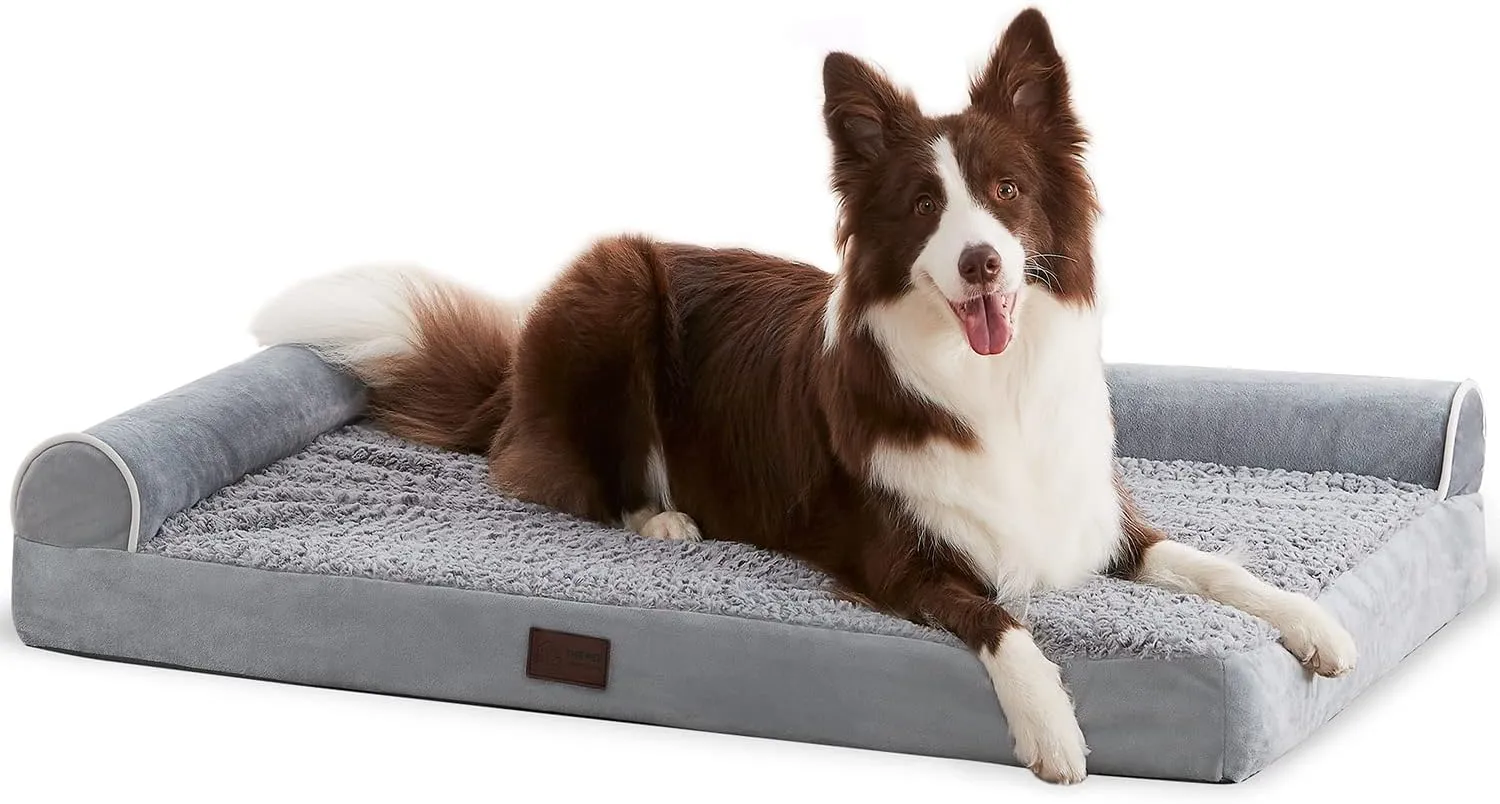 WESTERN HOME Orthopedic Dog Beds Big Large Sized Dog, Pet Sofa Bed with Removable Washable Cover, Egg Foam Support, Bolster Cushion for Comfortable Sleep, Waterproof Lining and Non-Slip Bottom