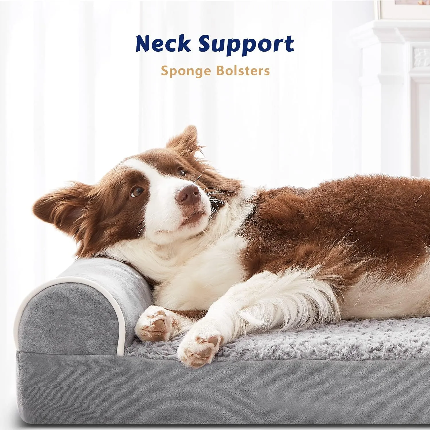 WESTERN HOME Orthopedic Dog Beds Big Large Sized Dog, Pet Sofa Bed with Removable Washable Cover, Egg Foam Support, Bolster Cushion for Comfortable Sleep, Waterproof Lining and Non-Slip Bottom