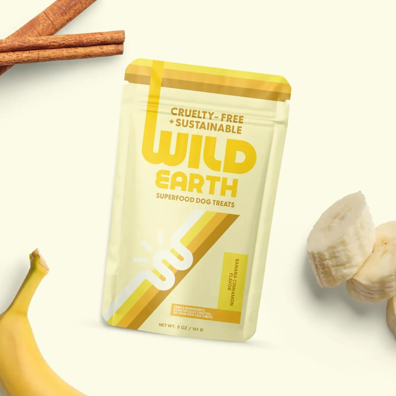Wild Earth Superfood Dog Treats, Plant Based Dog Treats with Omega Acids, Prebiotics & Koji Protein, No Fillers, Veterinarian-Developed, Banana & Cinnamon Flavor