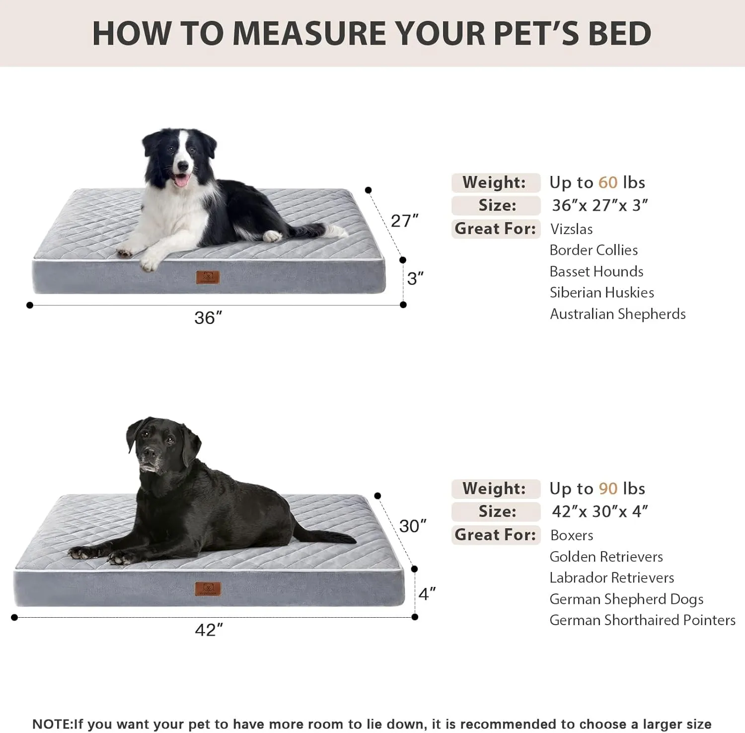 WNPETHOME Orthopedic Dog Beds for Large Dogs, Extra Large Waterproof Dog Bed with Removable Washable Cover & Anti-Slip Bottom, Egg Crate Foam Pet Bed Mat, Multi-Needle Quilting XL Dog Crate Bed