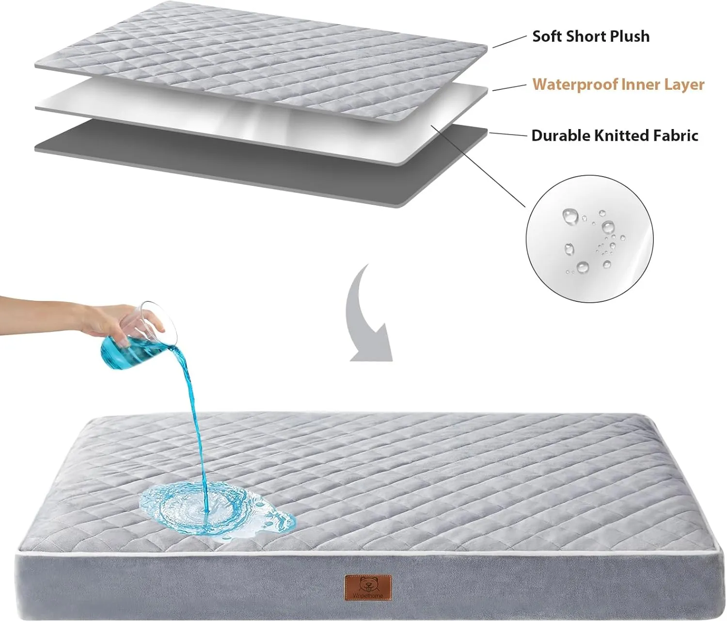WNPETHOME Orthopedic Dog Beds for Large Dogs, Extra Large Waterproof Dog Bed with Removable Washable Cover & Anti-Slip Bottom, Egg Crate Foam Pet Bed Mat