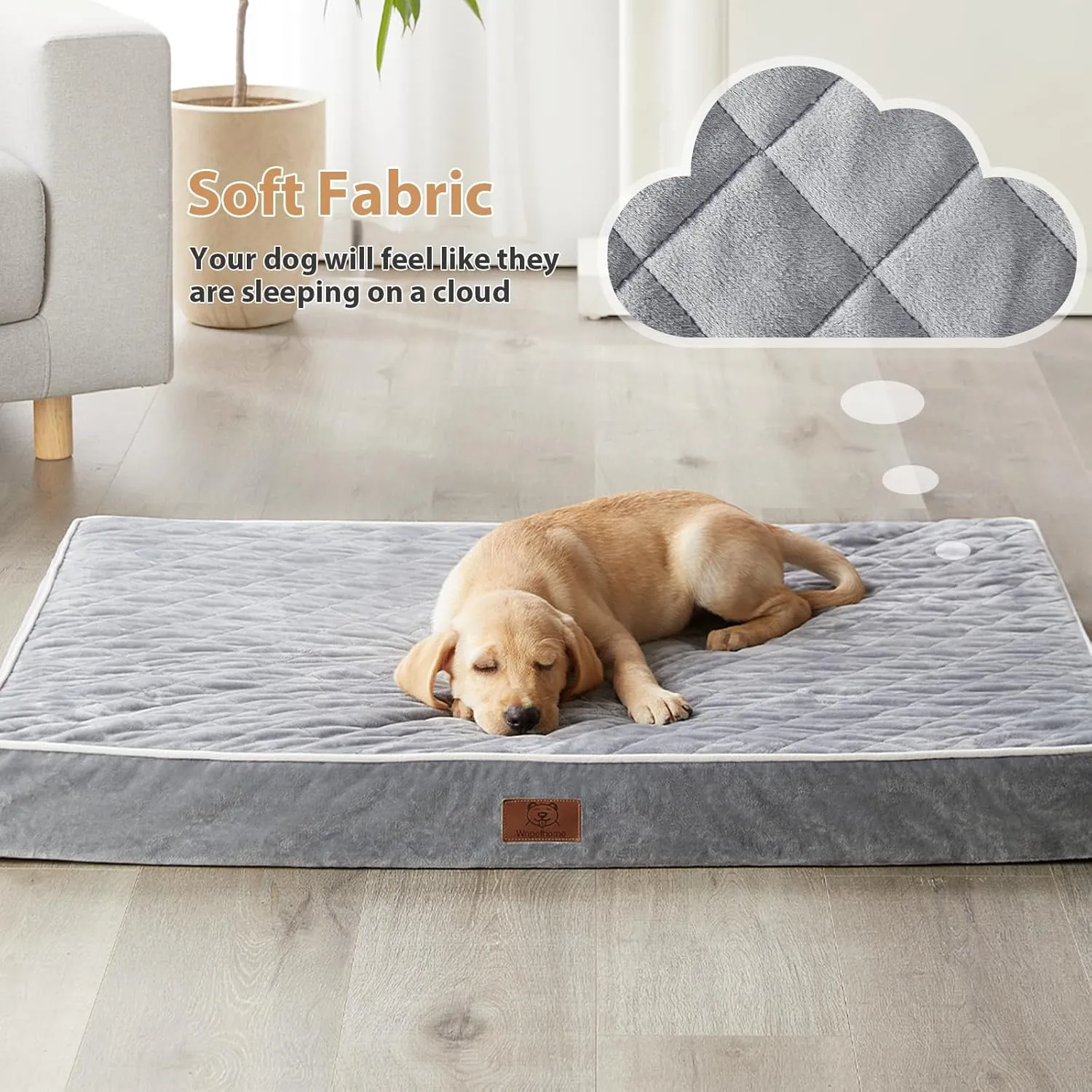 WNPETHOME Orthopedic Dog Beds for Large Dogs, Extra Large Waterproof Dog Bed with Removable Washable Cover & Anti-Slip Bottom, Egg Crate Foam Pet Bed Mat