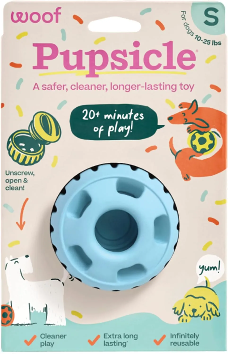 WOOF Party Pupsicle - Long-Lasting Interactive Dog Toys for Boredom - Low-Mess Design - Birthday Gifts for Dogs - Small Dog Toys - Buddy Blue