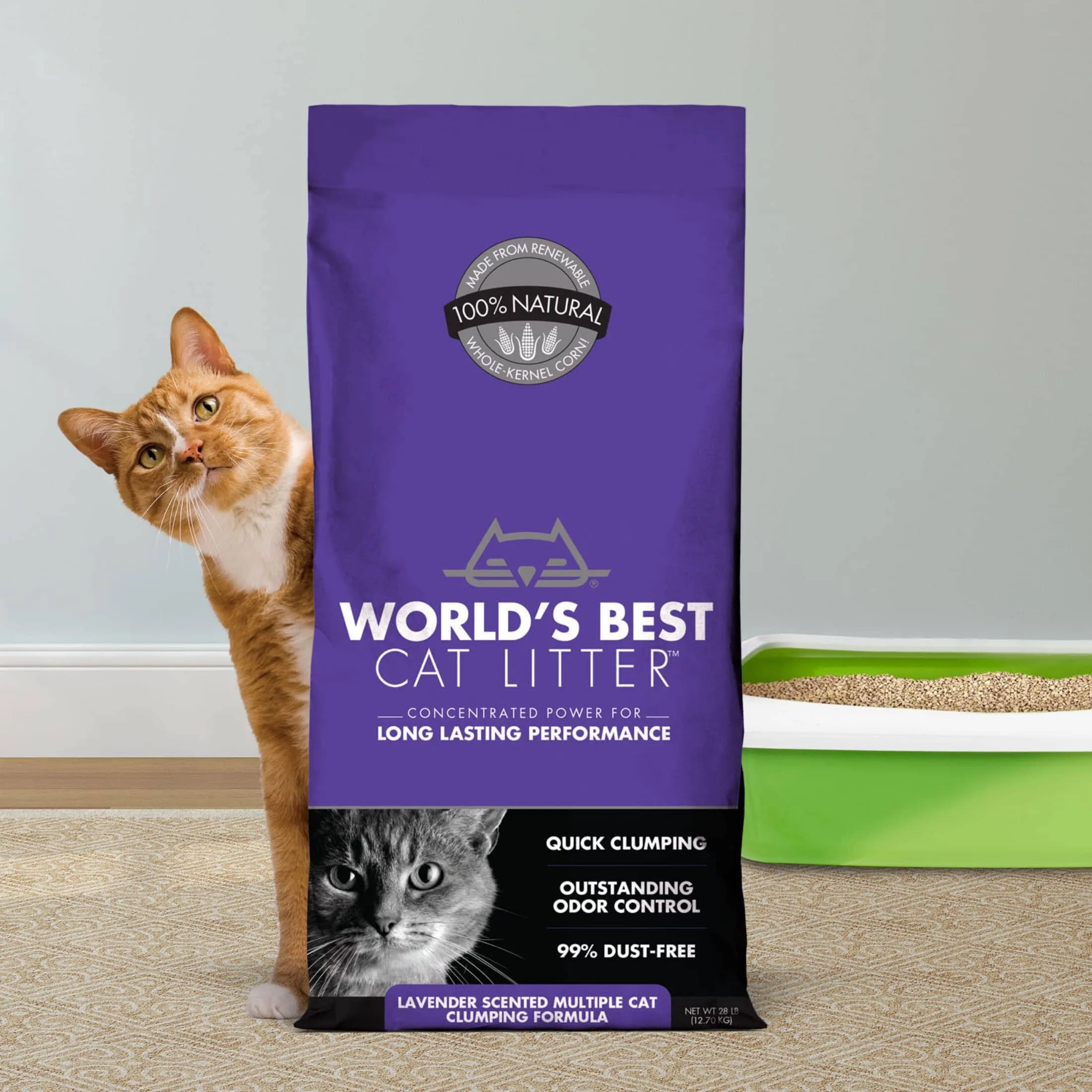World's Best Cat Litter Corn Clumping Lavender Scented Multi-Cat Litter - 15 Lbs - Case of 3