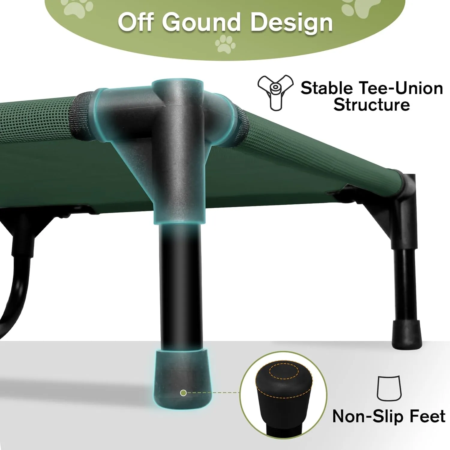 XLarge Elevated Dog Bed, XL Cooling Raised Dog Beds for Large Dogs, Outdoor Pet Cot with Stable Frame, Durable Pet Hammock Cots with Breathable Mesh, Easy to Assemble, Non Slip, Green