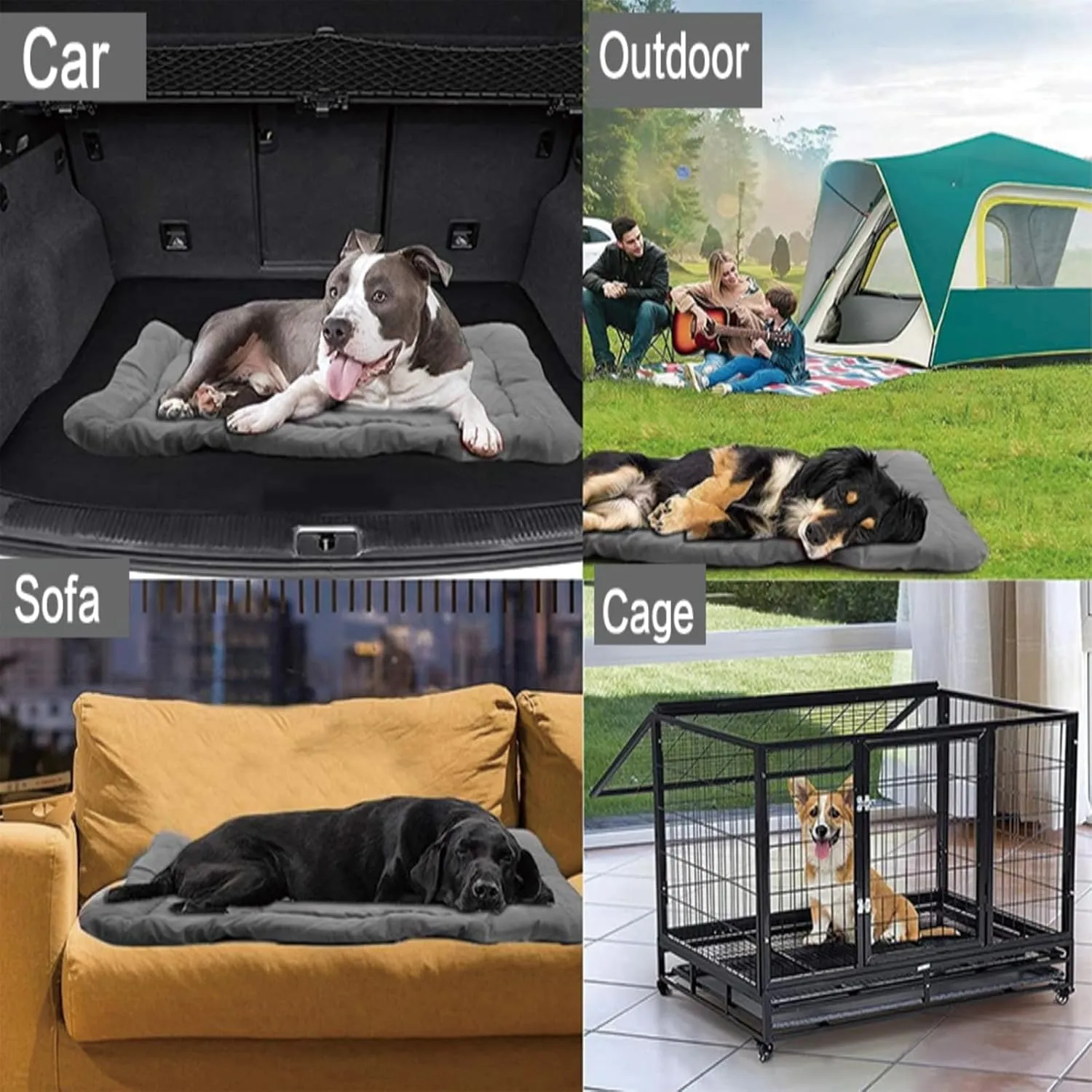 YOFANG Outdoor Travel Dog Bed,Portable Crate Mat Waterproof Anti-Slip, Kennel Pad Washable,Pet Camping Beds Ripstop 1600D Nylon Fabric,Easy to Clean for for Large Medium Dogs or Cats,47"x32" Grey